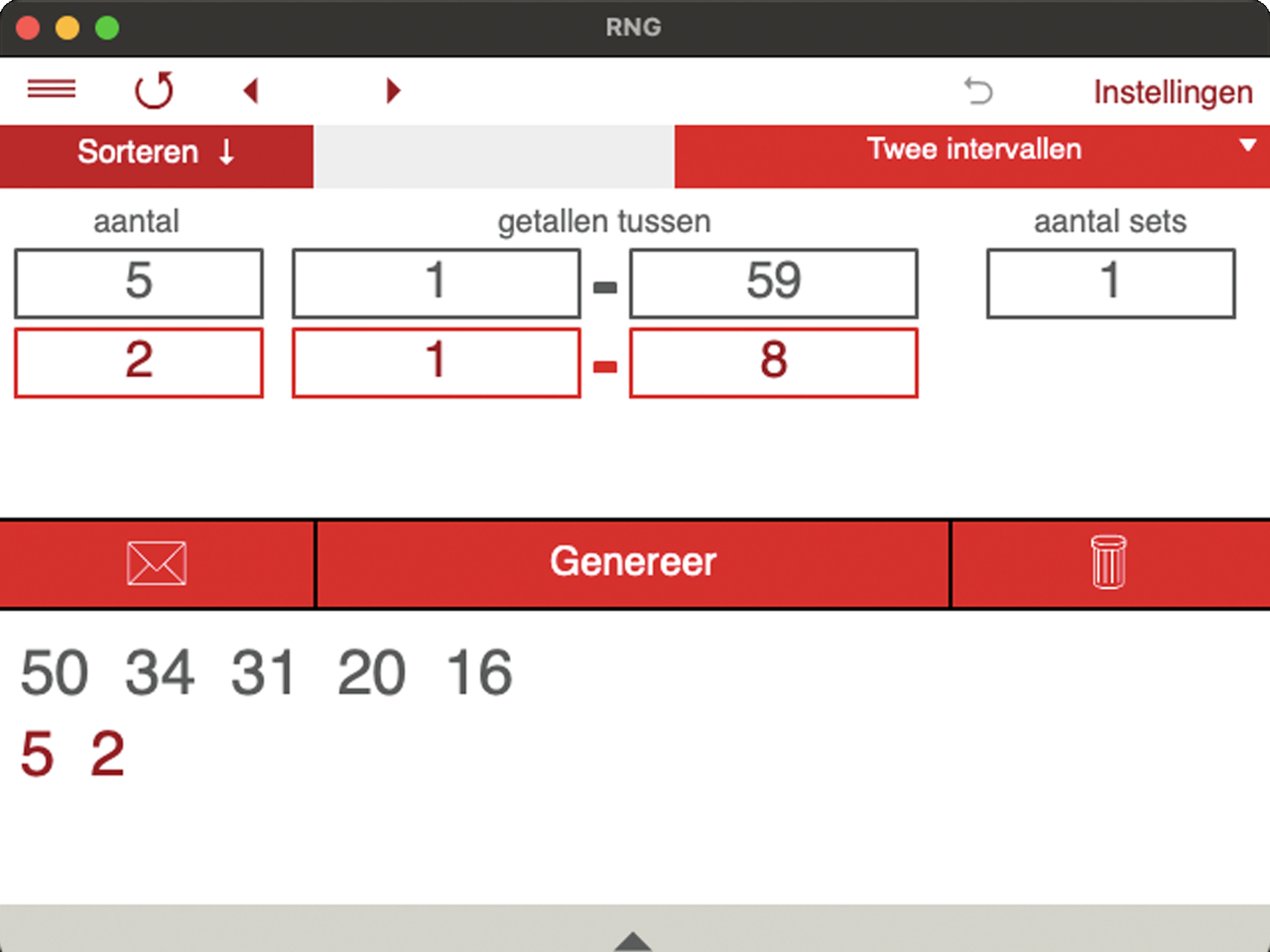 Genereert getallen in twee bereiken.